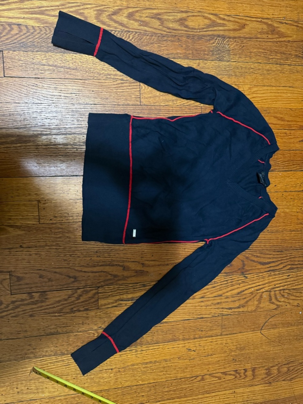 Armani Exchange Navy V-Neck Sweater with Red Accent